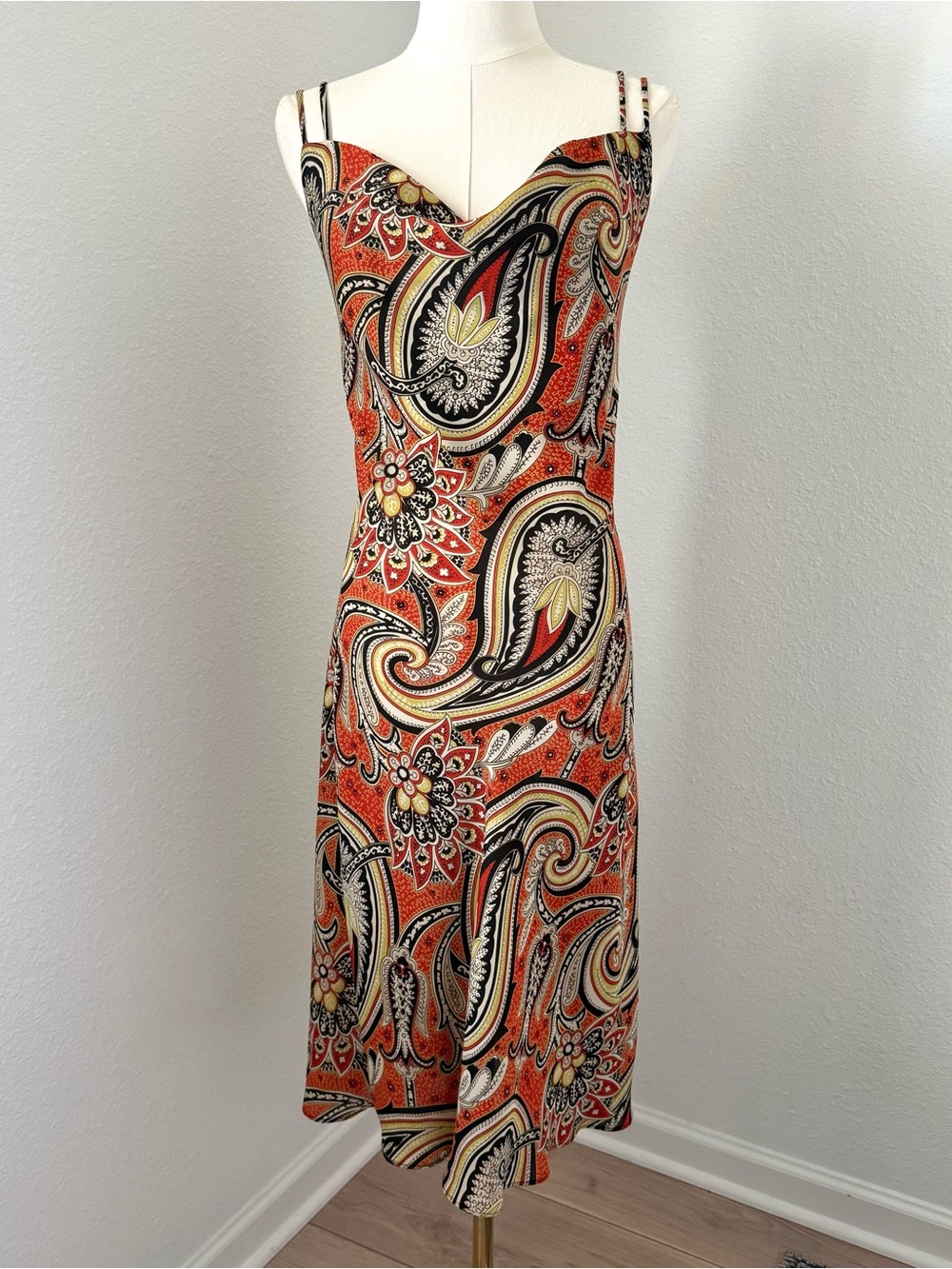 Y2K 90’s Sweetheart Brown Rust Floral Paisley Midi Slip Dress Strapless Size 12